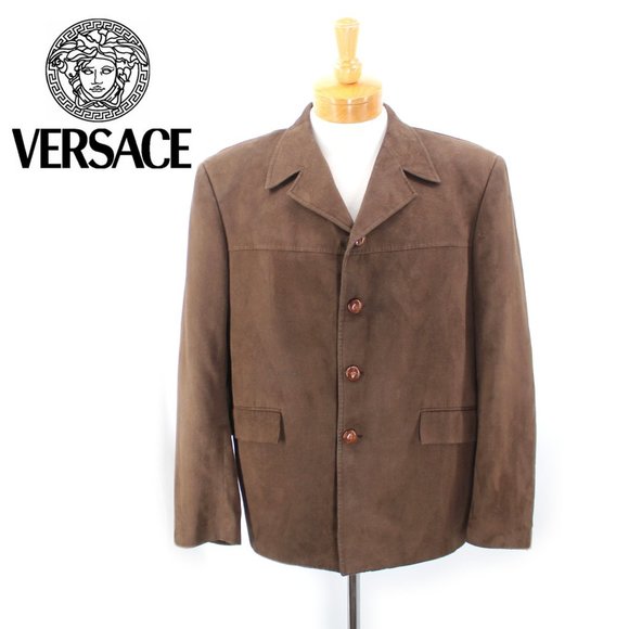 VTG Versace Western Blazer 4 Button Notch Collar Jacket Sueded Wool Men's IT50/M - Picture 1 of 16